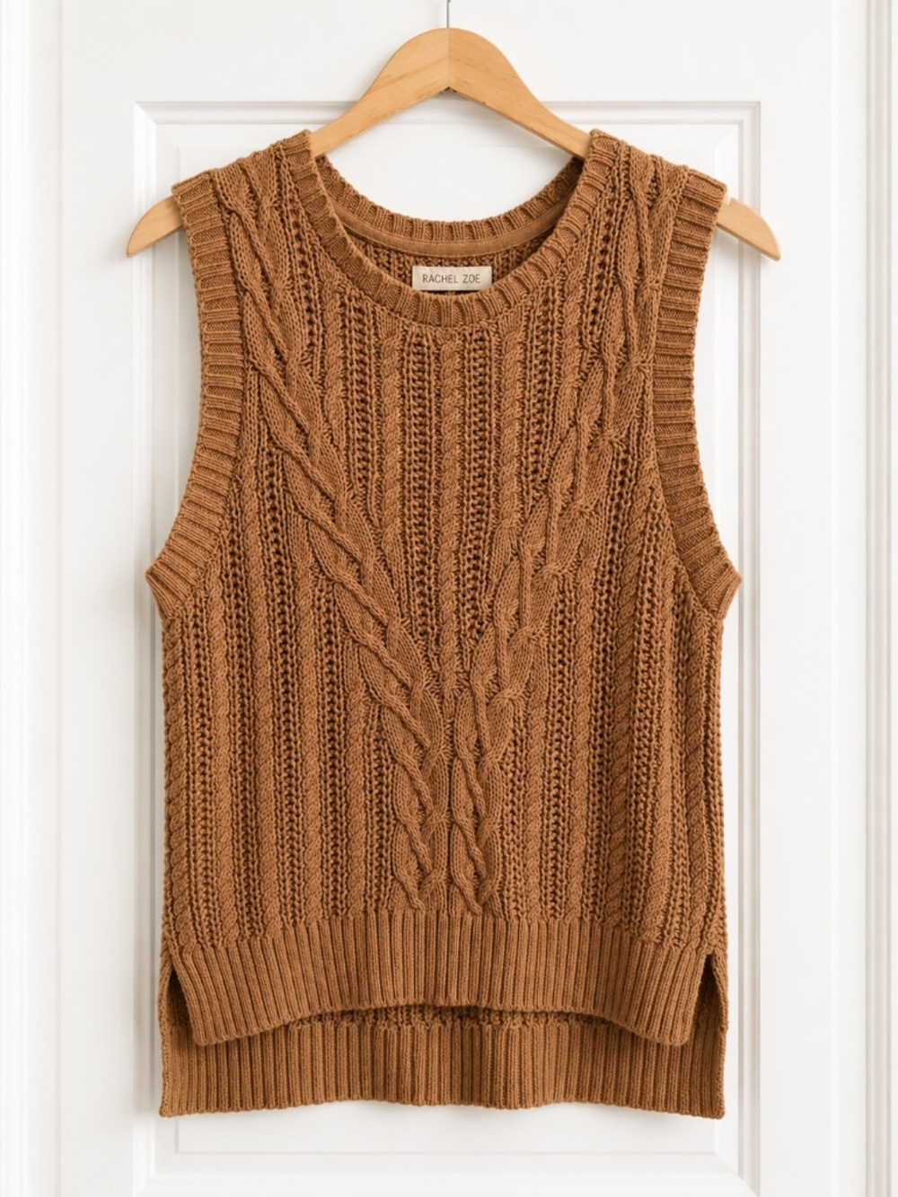 Rachel Zoe Camel Cable Knit Sweater Vest Sleeveless Size M